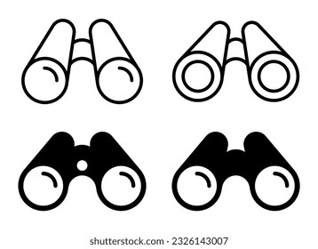 Binokulares Icon-Set. Binoculare flache und Zeilensymbole. Binokulares Symbol. Vektorgrafik