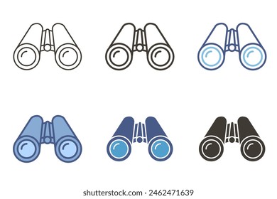 Binocular icon. Vector graphic elements in flat, outline, filled, unfilled, color. Binoculars vision zoom object