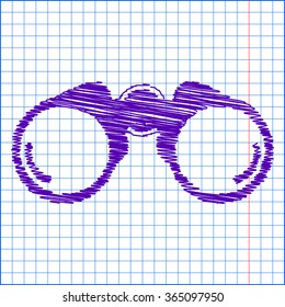 Binocular icon vector illustration with pen effect 