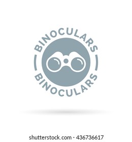 Binocular icon. White binoculars symbol on grey circle background. Vector illustration.