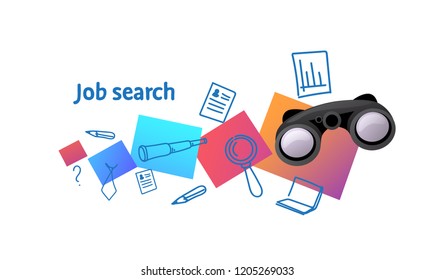 binocular job search concept new way business vision sketch doodle horizontal vector illustration