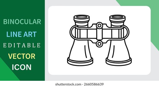 Vector de arte de línea binocular. Icono de contorno de equipo óptico.