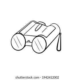 Binocular line art vector. Outline icon.  Zoom optical instrument for terrestrial observations, watching wildlife. Black and white illustration. 