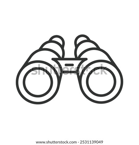 Binocular, in line design. Binocular, telescope, vision, observation, outdoor, nature, adventure on white background vector. Binocular editable stroke icon