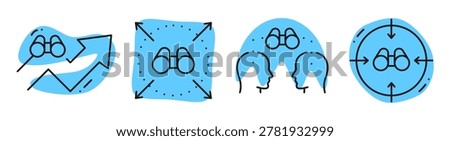 Binocular observation and targeting icons representing reach and focus. Editable stroke
