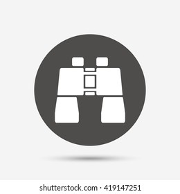 Binocular sign icon. Search symbol. Find information. Gray circle button with icon. Vector