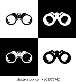 Binocular sign illustration. Vector. Black and white icons and line icon on chess board.