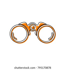Binocular sign illustration. Vector. Black line icon with shifted flat orange filled icon on white background. Isolated.