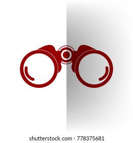 Binocular sign illustration. Vector. Bordo icon on white bending paper background.