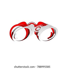 Binocular sign illustration. Vector. Detachable paper icon with red body stock. Isolated.