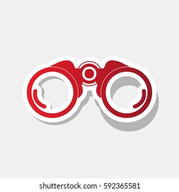 Binocular sign illustration. Vector. New year reddish icon with outside stroke and gray shadow on light gray background.