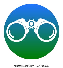 Binocular sign illustration. Vector. White icon in bluish circle on white background. Isolated.