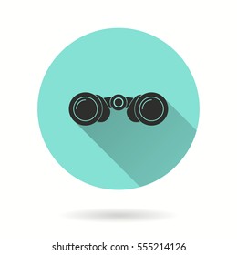 Binocular vector icon. Black illustration isolated on green background for graphic and web design.