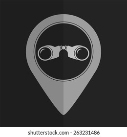 Binocular vector icon - map pointer. Flat design