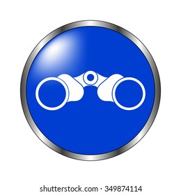 Binocular - vector icon on the blue button