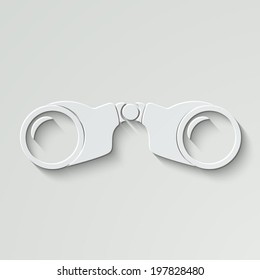 Binocular vector icon - paper illustration with shadow on light background