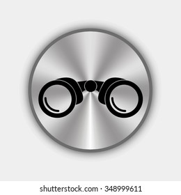 binocular vector icon - round metallic button