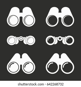Binocular vector icons set. White illustration isolated for graphic and web design.