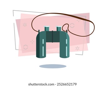 Binocular vector illustration. Strap, lens, tool. Camping concept. Vector illustration can be used for topics like expedition, trekking, army, discovery