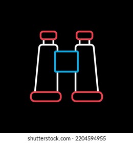 Vector binocular aislado en el icono de fondo negro. Cartel de camping y senderismo. Símbolo gráfico del sitio web de viajes y turismo y diseño de aplicaciones, logotipo, aplicación, interfaz de usuario