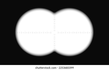 Binocular view with graphic scale and empty viewfinder field. Military, spy, hunting or tourist optical tool for following, magnifying, exploration, searching, investigation. Vector illustration