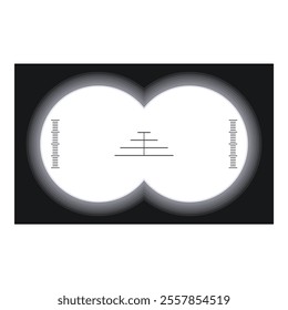 Binocular view with measuring scale, showing crosshairs for targeting on black background