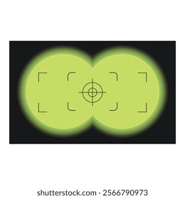 Binocular view pointing at target using crosshair over green background, concept for military, hunting, police and army