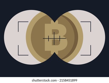 A binocular viewfinder fixed on a bitcoin, cryptocurrency market trend research 