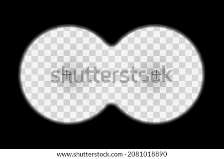 Binocular viewfinder screen with white transparent background and marks. Spy night vision concept vector illustration. Retro optical frame. Realistic view with translucent gradient lens