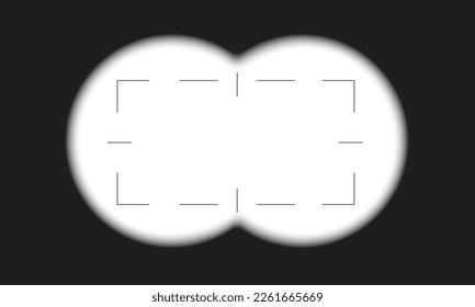 Plantilla de visor binocular con escala y campo de fondo vacío. Herramientas ópticas de ejército, espionaje, caza o explorador para la magnificación, exploración, búsqueda, seguimiento, investigación. Ilustración del vector