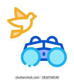 Binocular Para Ver El Vector De Línea Delgada De Icono De Pájaro. Equipo Para Mirar Aves Volantes En La Naturaleza, Herramienta Ornitológica Concepto Pictograma Lineal. Ilustración de símbolo de contorno aislado de color