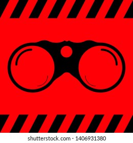 Binoculars black on a red background, vector illustration for design.