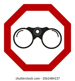 Binoculars black on white background, red sign, for design, vector