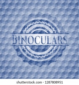 Binoculars blue emblem with geometric pattern background.
