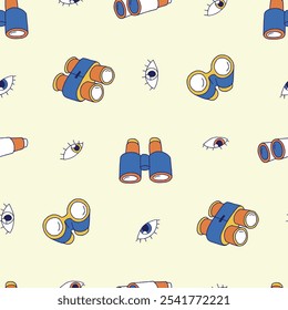 Binoculars Camp Eye Vector Seamless Pattern illustration Design