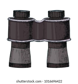 Binoculars for camping tourism, cartoon sketch illustration of travel equipment. Vector
