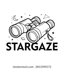 Binoculars With Celestial Elements Black And White Vector Illustration