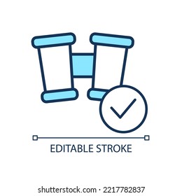 Binoculars and checkbox RGB color icon. Tourist equipment. Tool for observation. Hobby and leisure. Isolated vector illustration. Simple filled line drawing. Editable stroke. Arial font used
