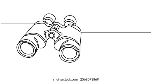 binoculars continuous one line drawing of pro vector illustration. Hunting Binoculars Continuous Line Editable Stroke Line, Black and White Cartoon binoculars picture for children This is a vector. 