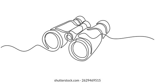 Binoculars continuous one line drawing. Time clock symbol, Binocular continuous single line drawing. Vector illustration, Binoculars Line Icon, Military concept vector illustration, minimal line.