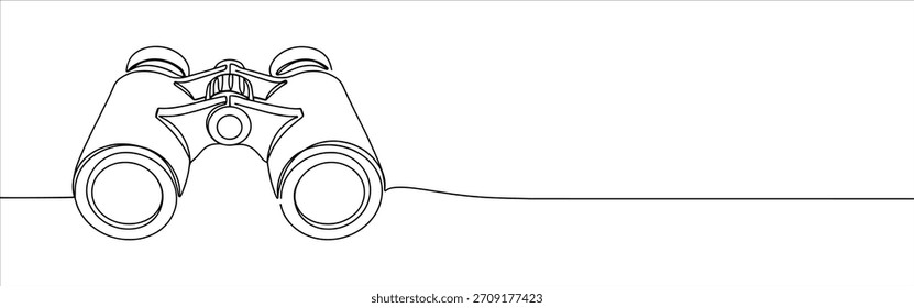 Fernglas durchgehende einzeilige Zeichnung. Zeituhrsymbol.
