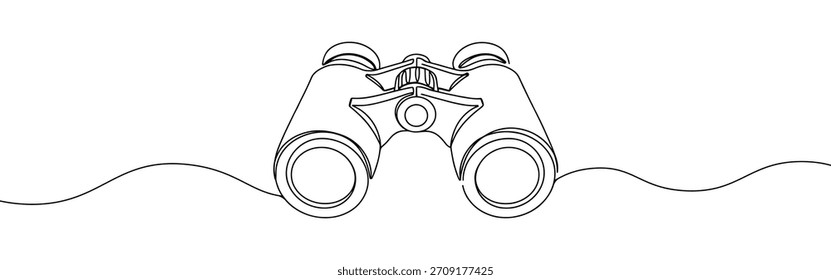Fernglas durchgehende einzeilige Zeichnung. Zeituhrsymbol.