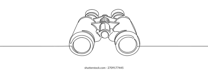 Fernglas durchgehende einzeilige Zeichnung. Zeituhrsymbol.