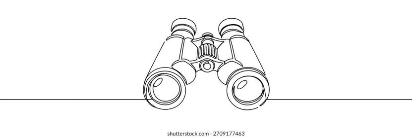 Fernglas durchgehende einzeilige Zeichnung. Zeituhrsymbol.