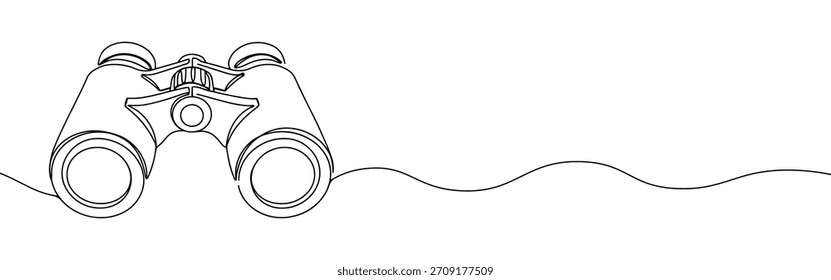 Fernglas durchgehende einzeilige Zeichnung. Zeituhrsymbol.