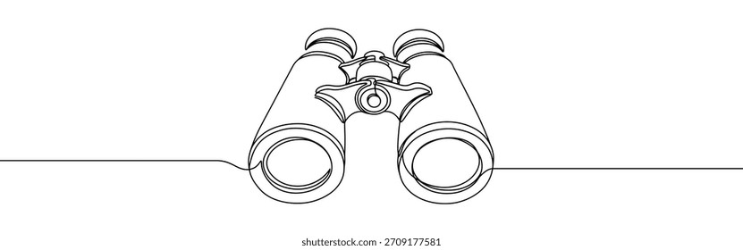 Fernglas durchgehende einzeilige Zeichnung. Zeituhrsymbol.