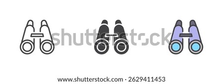 Binoculars different style icon set. Line, glyph and filled outline colorful version, outline and filled vector sign. Symbol, logo illustration. Vector graphics