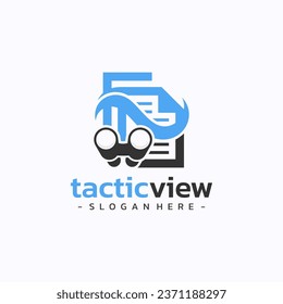 Binoculars document logo design vector. Planning strategy research symbol template.