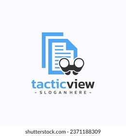 Binoculars document logo design vector. Planning strategy research symbol template.