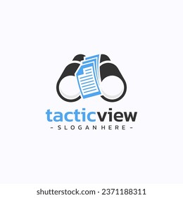 Binoculars document logo design vector. Planning strategy research symbol template.